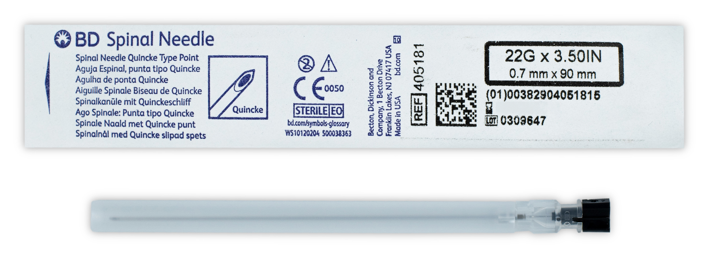 AGUJA ESPINAL QUINCKE 22G X 3 1/2 BD