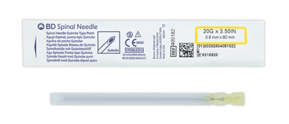 AGUJA ESPINAL QUINCKE 20G X 3 1/2 BD