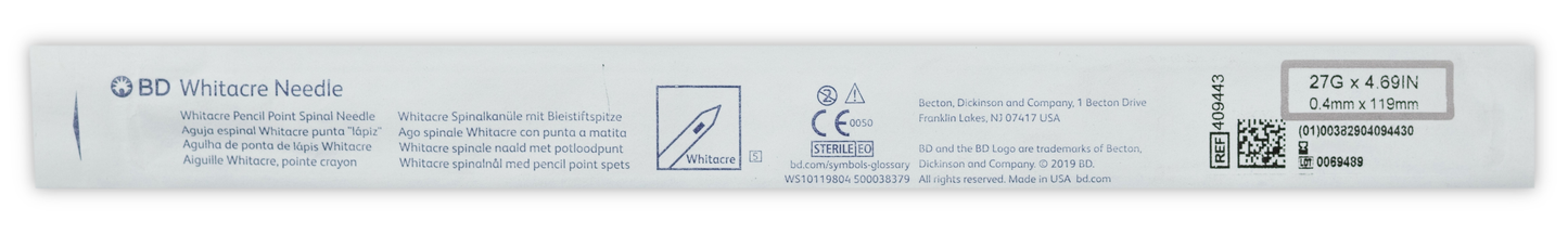 AGUJA ESPINAL WHITACRE 27G X 4  11/16 BD