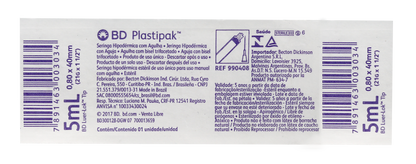 JERINGA 5ML C/AGUJA 21G X 32MM BD C/100