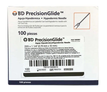 AGUJA HIPODÉRMICA 22G X 32MM BD C/100