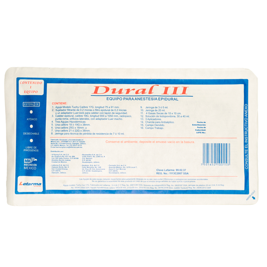 EQUIPO PARA ANESTESIA MIXTA, EPIDURAL III