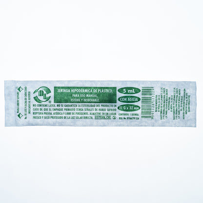 JERINGA DE PLÁSTICO ESTÉRIL/DESECHABLE PIVOTE LUER LOCK C/AGUJA 21GX32MM 5ML C/100